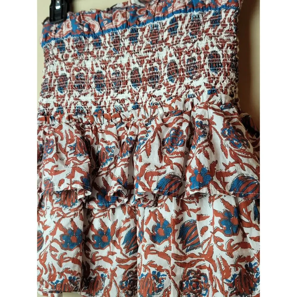 House of Harlow 1960 Tiered Boho Preppy Print‎ Smocked Skirt Women's Size Small